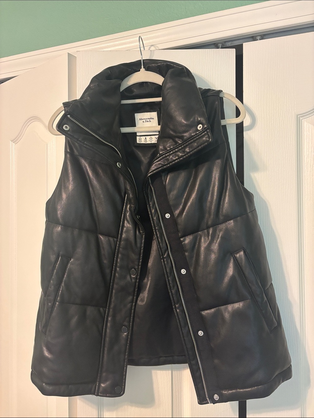 Abercrombie & Fitch Black Faux-Leather Puffer Vest